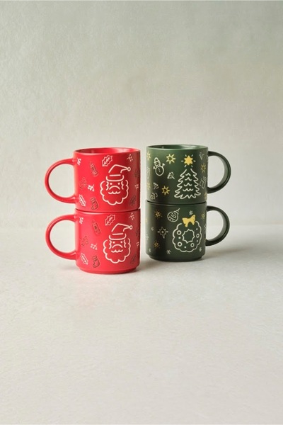 Karaca New Year Angel 4-Person Mug Set with Stand 540 ml