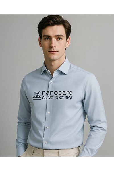 alenmeza Чоловіча синя водовідштовхувальна та плямовідштовхувальна бавовняна сатинова сорочка Slim Fit Casual, яка не потребує прасування