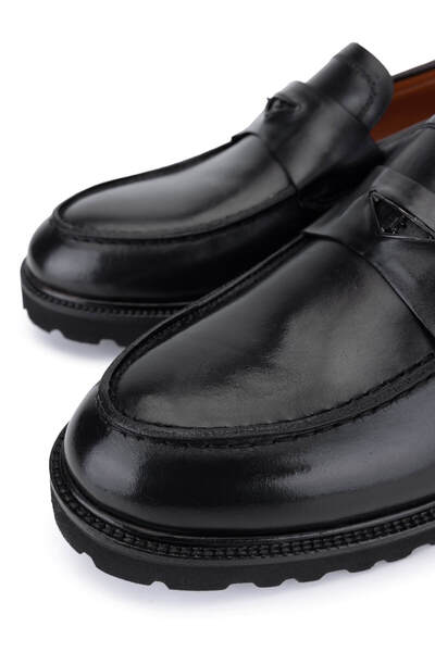 Tamer Tanca Men's Genuine Leather Black Loafer Shoes