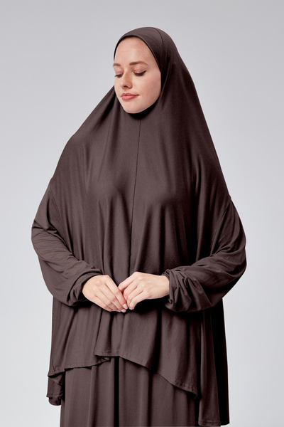 Sonbaharmoda Women's Two Piece Prayer Dress with Headscarf Organic Cotton Elastic Sleeve Non-Slip Skirt Combed Hijab