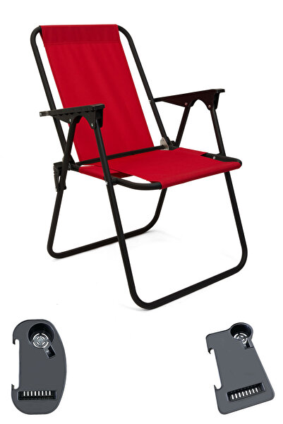 moniev Litea Kamp Sandalyesi Katlanır Piknik Sandalye ve Bardaklık Kırmızı