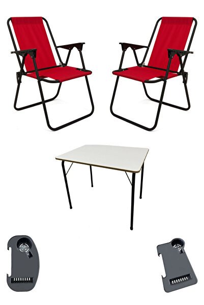 moniev Litea 2 Adet Kamp Sandalyesi Katlanır Piknik Sandalye ve Bardaklık Kır...