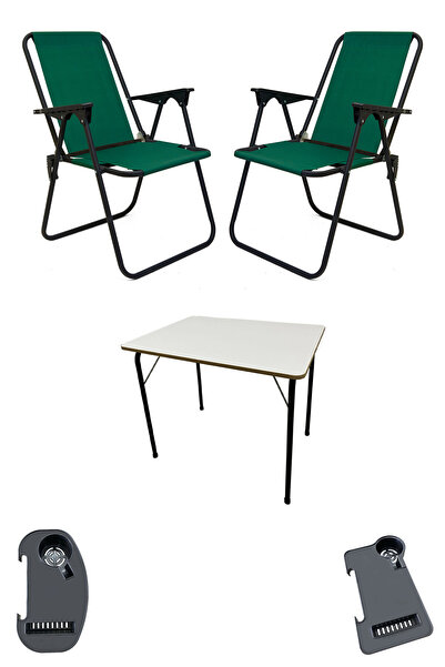 moniev Litea 2 Adet Kamp Sandalyesi Katlanır Piknik Sandalye ve Bardaklık Yeş...