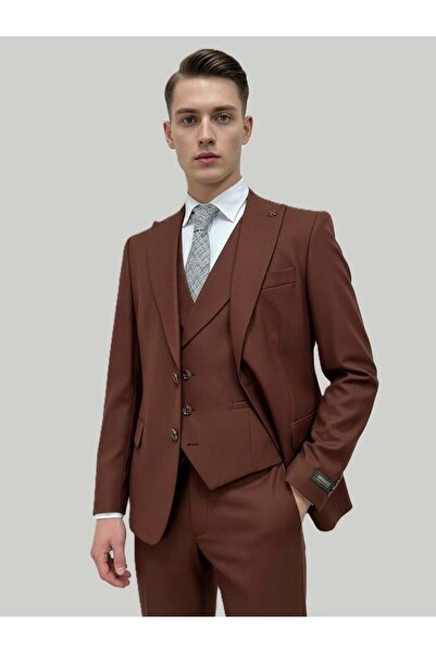 HERMOSE Tile Color Shawl Collar Vest Set Suit