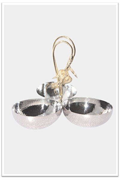 Lotus by ZClasse LOTUS ÇELİK PİRİNÇ AKSESUARLI ÜÇLÜ ÇEREZLİK KULPLU 20X20X15CM