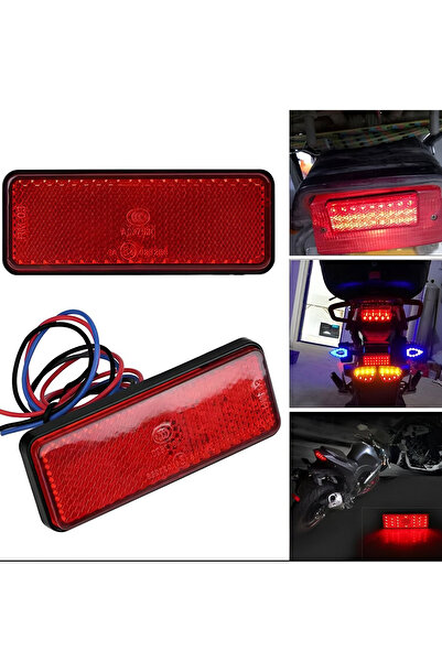 MOD10 MOTOSİKLET 12V 18 LEDLİ DÜZ VE ÇAKAR KIRMIZI REFLEKTÖR (2'Lİ SET)