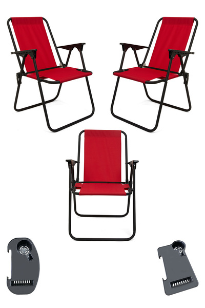 moniev Litea 3 Adet Kamp Sandalyesi Katlanır Piknik Sandalye ve Bardaklık Kır...