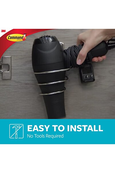 COMMAND Hair Dryer Holder, Satin Nickel, 1 Holder + 2 Adhesive Strips