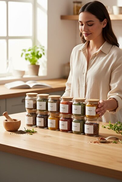 ANJEAHOME Loja 12-Piece 300 ml Glass Spice Jar Set |   Bamboo Lid & Label Included |   Healthy & Minimalist