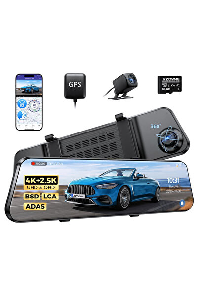 AZDOME Cameră auto cu oglindă PG17 MAX 4K+2.5K, ecran tactil de 12", WiFi, GPS