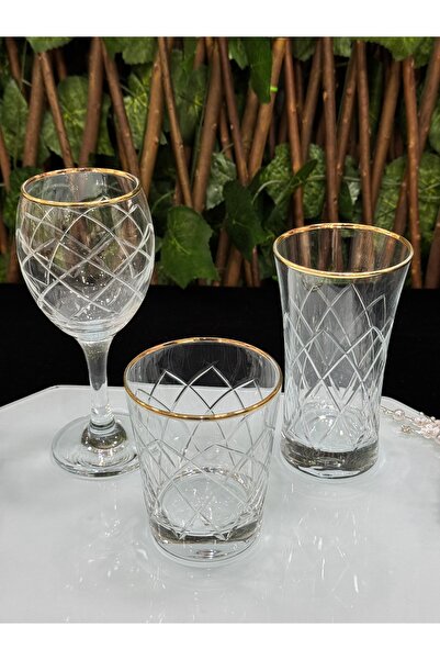 EVRA 6 Kişilik 18 Parça Yaldızlı Bardak Takımı Seti