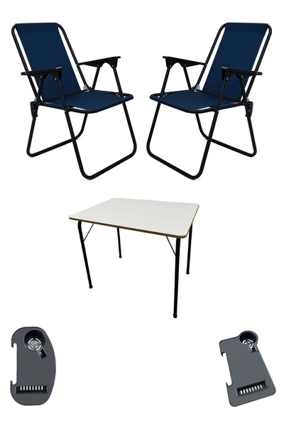 moniev Litea 2 Adet Kamp Sandalyesi Katlanır Piknik Sandalye ve Bardaklık Lac...