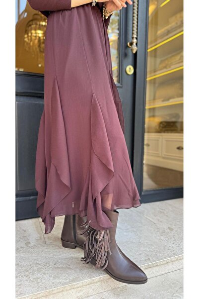 BABLACK %100 Nubuk Deri Püskül Detaylı Kovboy Acı Kahve