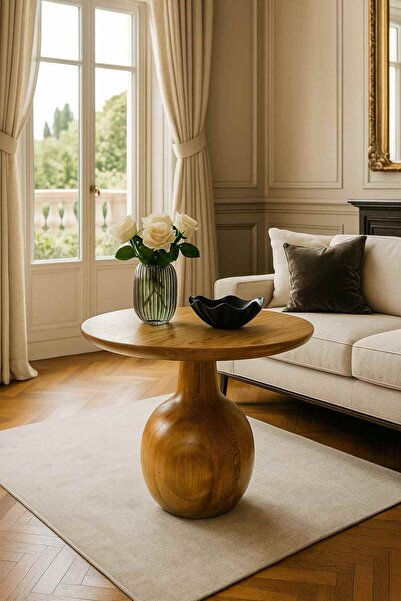 Simillo Home&Living Larin Tütün Renk Ahşap Orta Sehpa – Rustik Mantar Formu