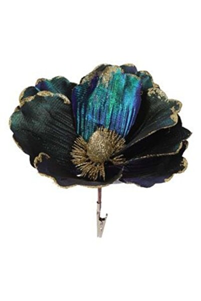 SHOPIENS Μπλε-πράσινο χριστουγεννιάτικο διακοσμητικό λουλούδι με χρυσό γκλίτε...