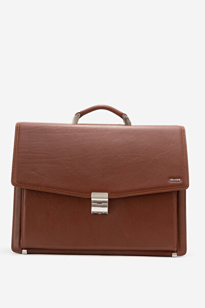 Grande Gd 4211 Genuine Leather Men's Lockable Briefcase Taba