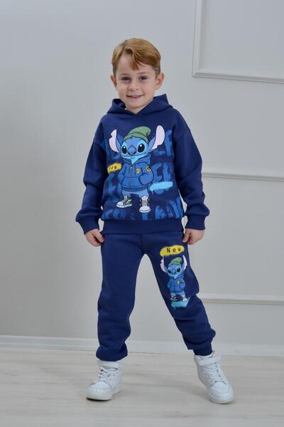 Yağmur Giyim Pjk3İ Stittcch Patterned 3 Thread Sha Fleece-Lined 100 Cotton Boys' Tracksuit Set 3-10 Years Old 8273