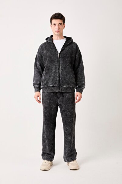 Rocqerx X-2002 Kapüşonlu Fermuarlı Yıkama Detaylı Üç İp Şardonlu Sweatshirt