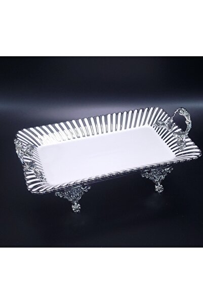 Alara Gümüş Porselen metal kulp ve ayaklı – 32x20x8 cm | Söz, Nişan, Hediye v...
