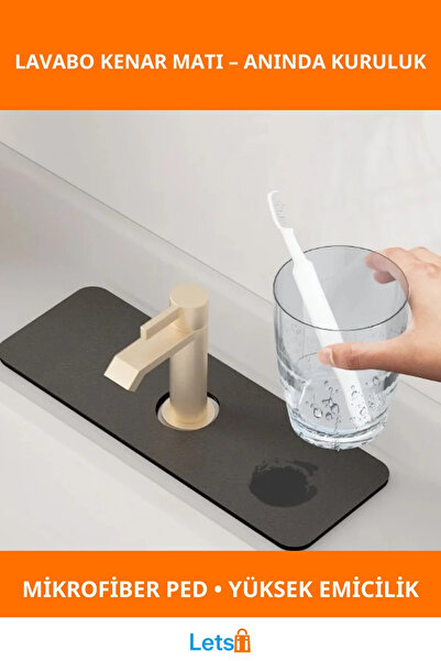 Letsii Su Emici Sihirli Lavabo Kenar Matı Gri 38x13cm