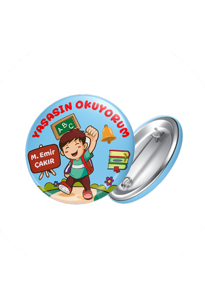 okulyolum Yaşasın Okuyorum Temalı İğneli Başarı Rozeti 44 mm - İsimli- 20 adet