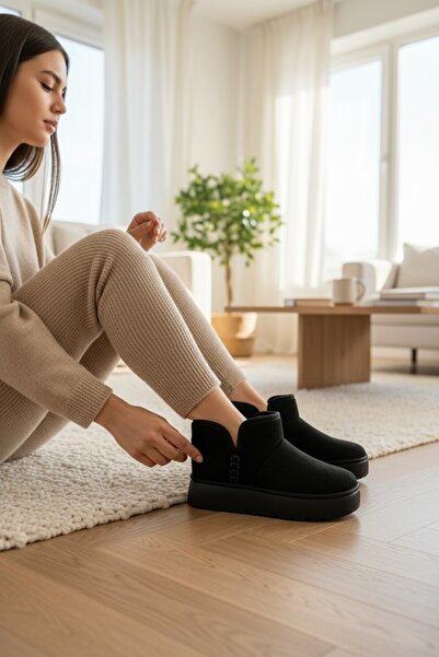 VeliKundura Darkstep Black Flexible Polysole Short Boots with Fur Inside