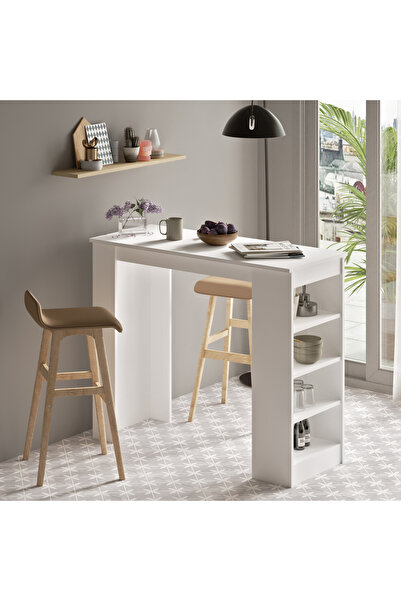 Yurupa Harwick 120cm 4 Raflı Bar Masası Mutfak Yemek Masası Beyaz HAR1-W