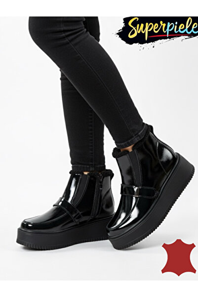 ANGEL BLUE Ghete dama piele naturala imblanite cu insertie elastica si inchid...