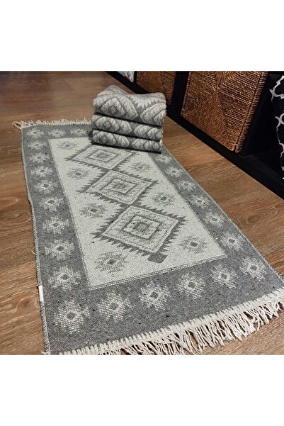 OEM Set of 4 traditional woven rugs, reversible, size 60 x 90 cm, Gray, Romb pattern