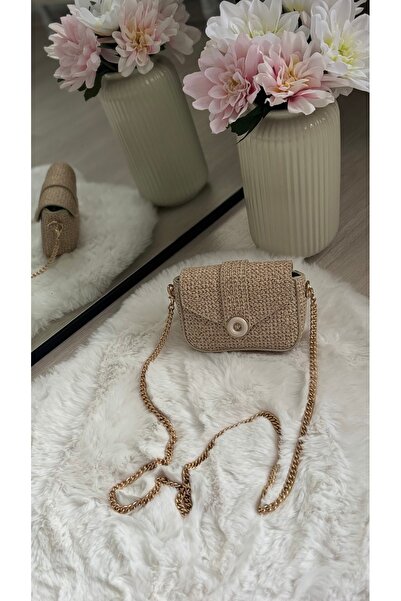 ESNEVA Women's Mini Size Gold Chain Stylish Design Cross Strap Hand and Shoulder Bag