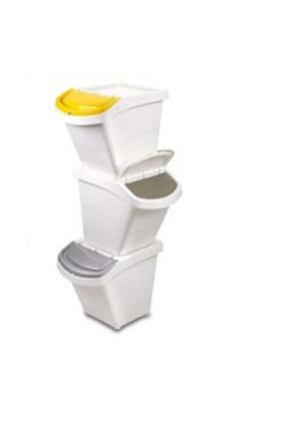 gensini Plastic 26 L Stackable Trash Bin, White, , with Lid — Set of 3