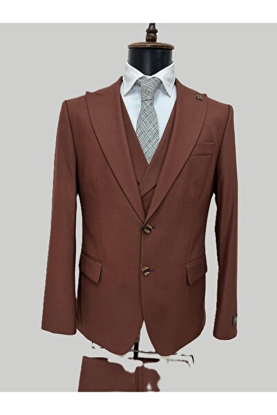 HERMOSE Tile Color Shawl Collar Vest Set Suit