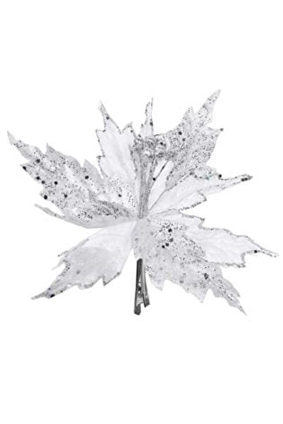 SHOPIENS Βελούδινο λευκό χριστουγεννιάτικο διακοσμητικό λουλούδι με κλιπ και ...