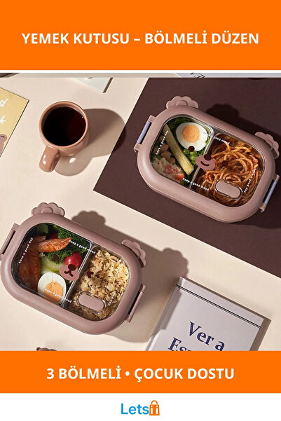 Letsii Sevimli Hayvan Tasarımlı Bölmeli Paslanmaz Çelik Yemek Kutusu