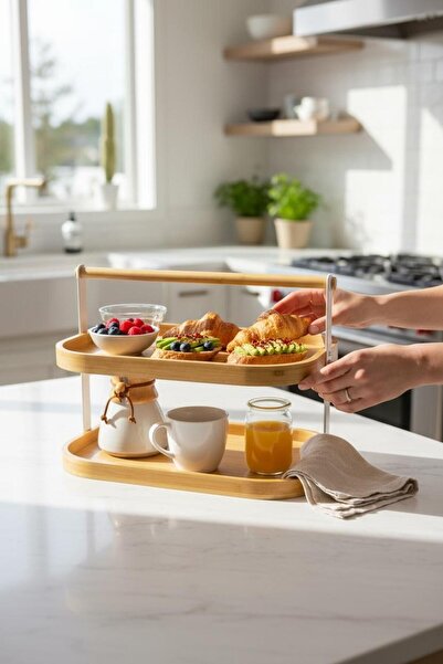 ANJEAHOME Salerno 2 Tier Bamboo Stand |   Presentation & Service Stand |   Spice Rack |   Kitchen & Bathroom Organizer |