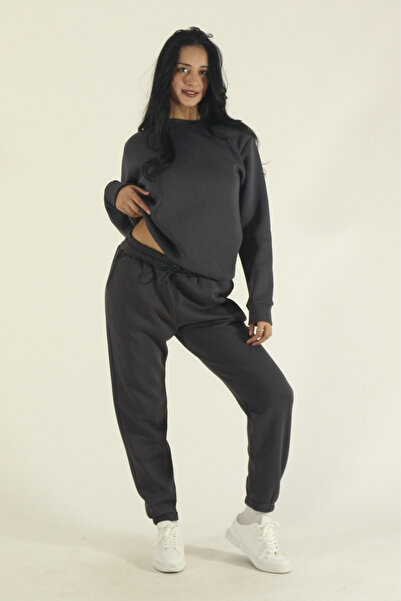 EydaMoon Γυναικείο σετ αθλητικής φόρμας από καπνιστό χειμερινό βαμβακερό ύφασ...