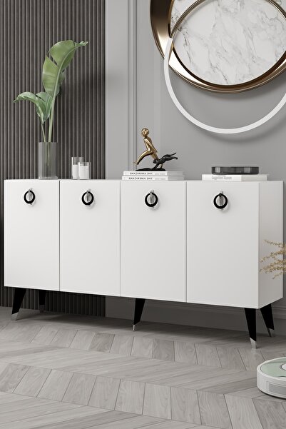 cantek dizayn 8216-32CT KB150 KONSOL,TV ÜNİTESİ BEYAZ-GÜMÜŞ-SİYAH