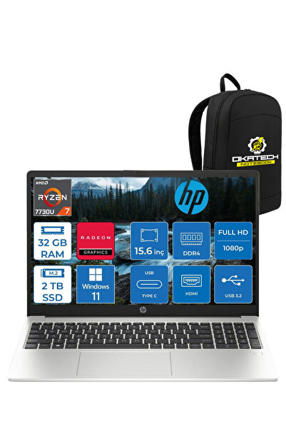 HP 255 G10 3Z6G3ES Ryzen 7 7730U 32 GB RAM 2 TB NVM SSD 15.6" FHD WİN11 PRO NOTEBOOK +OKATECH ÇANTA