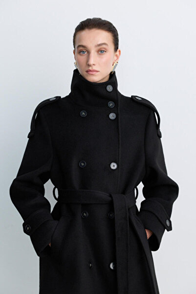 BE BLUE Black Stand-Up Collar Long Coat