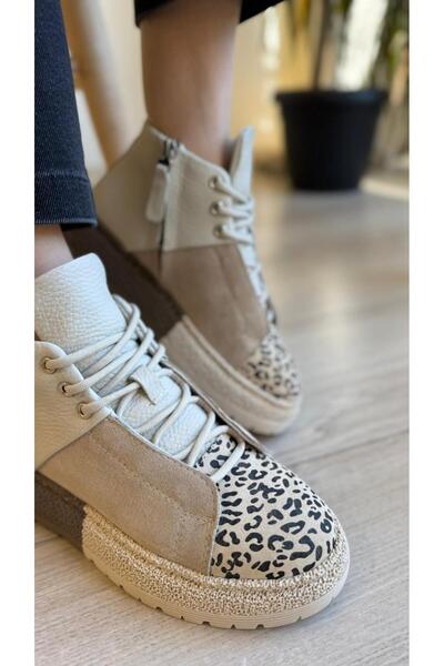 BABLACK Özel Seri %100 Hakiki Deri Kadın Spor Bot Bej