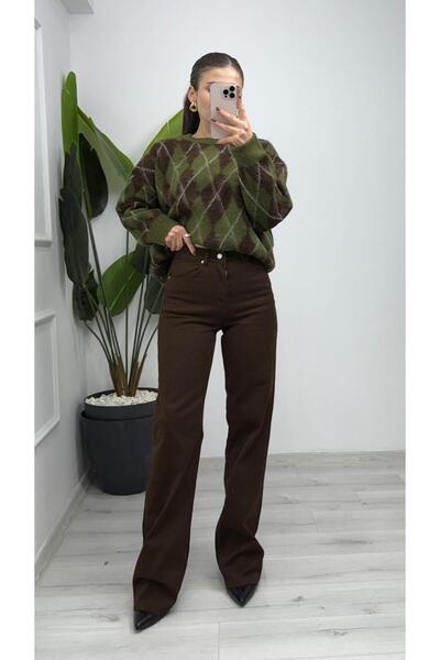 TUNAM BUTİK 4333 بنطلون جينز بالازو بني فاتح