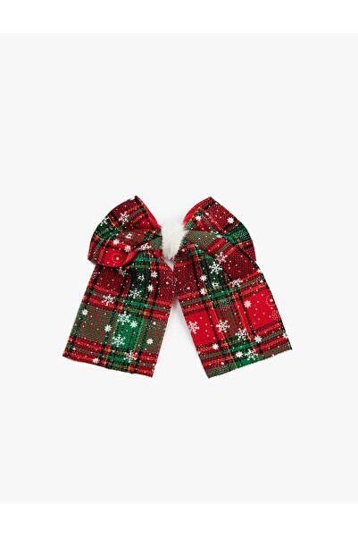 Koton Plaid Bowknot Snow Patterned Christmas Brooch
