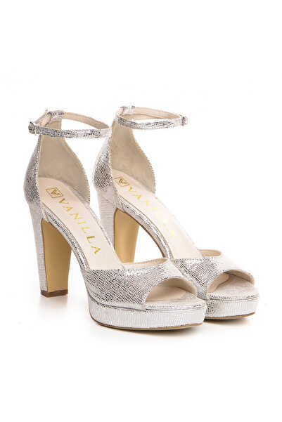 Vanilla Days Ασημένια σανδάλια Oslo με χοντρό τακούνι, από γνήσιο δέρμα