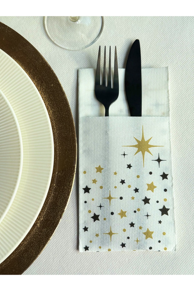 Mank Napkins with POCKET for cutlery - Christmas Star (white) / 40 x 40 cm / 20 pcs