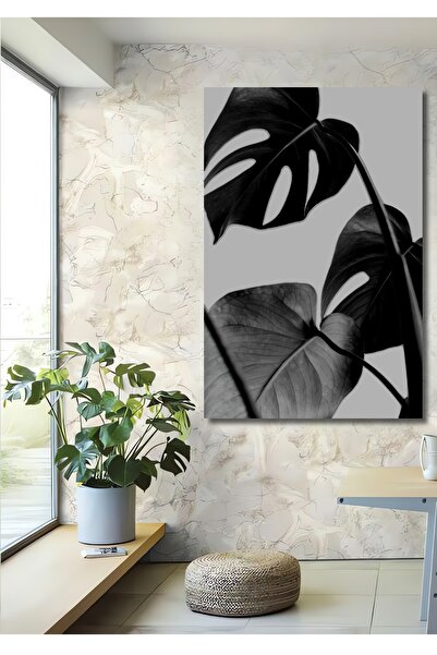 Teona Ahşap Dev Monşera Yaprak Sanatı Siyah Beyaz Görünümlü Dekoratif Ahşap T...