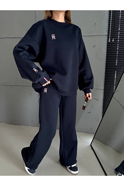 bonibon butikk Жіночий якісний одяг класу люкс 3 нитки Шардоне Oversize Еластичний високий пояс Комплект верх і низ