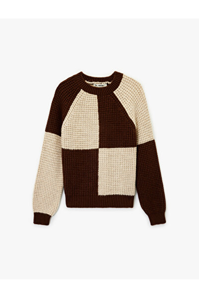 Koton Long Sleeve Crew Neck Color Block Sweater