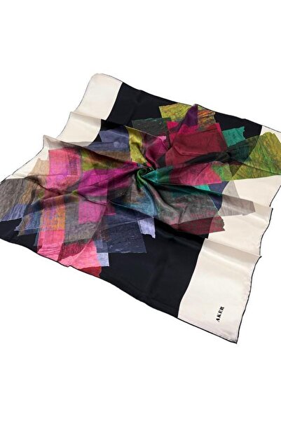 Aker وشاح حريري أسود كريمي - 8923713 -921