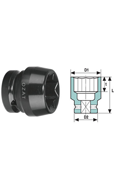 Özat Cap cheie tubulara de impact 1'' 8 laturi, scurt 1 7/8''