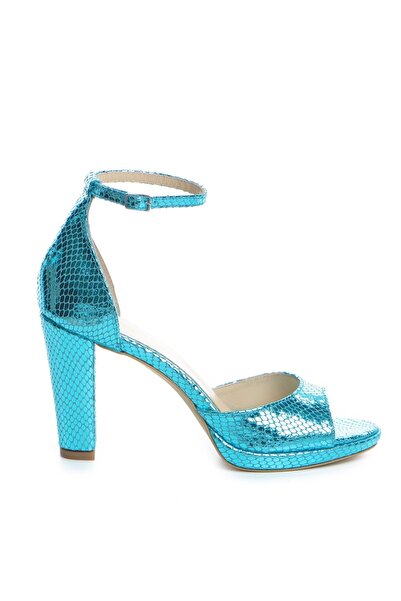 Vanilla Days Turquoise Reptile Leather Low Block Heel Sandals - Oslo Collection